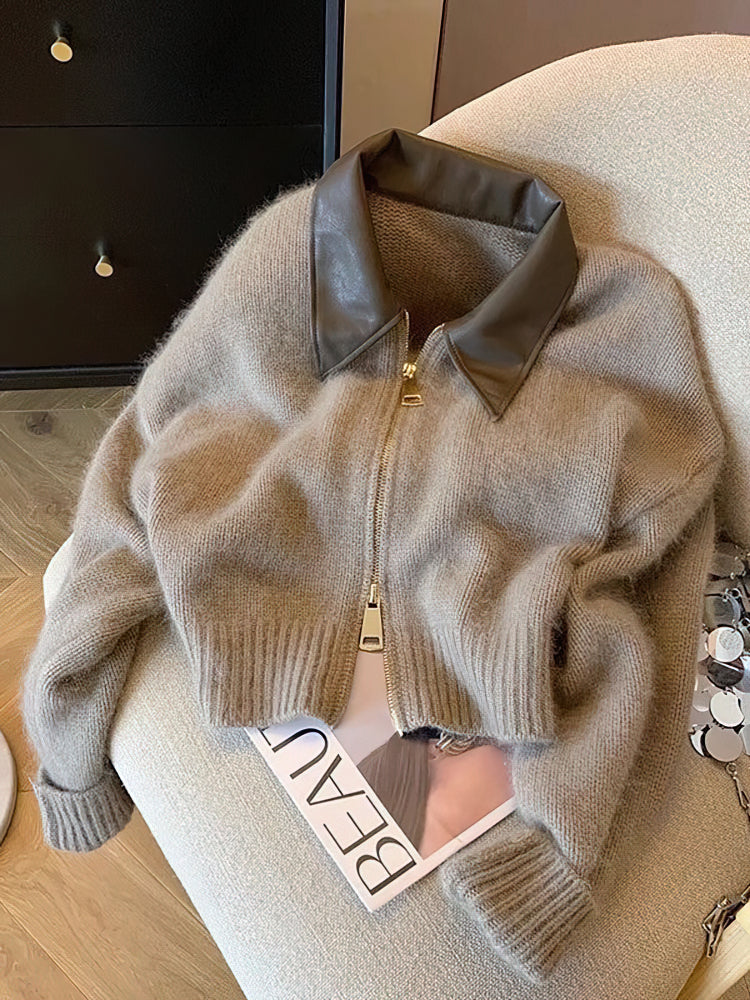 Vintage Cropped Cardigan, Thick Knitwear, Fitted Autumn Sweater, Bomber Jacket