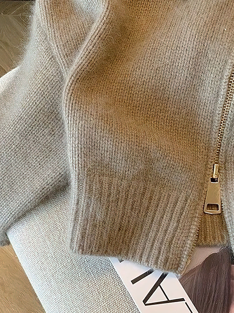 Vintage Cropped Cardigan, Thick Knitwear, Fitted Autumn Sweater, Bomber Jacket