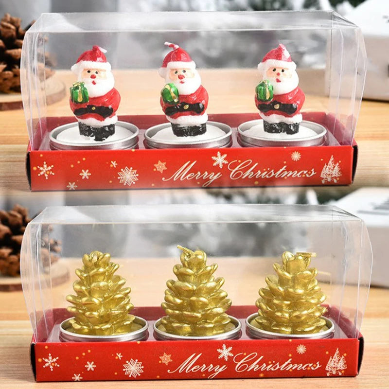Christmas Candles Set Table Decorations With Santa Claus Snowman Xmas Tree And Pine Cones For Party 1