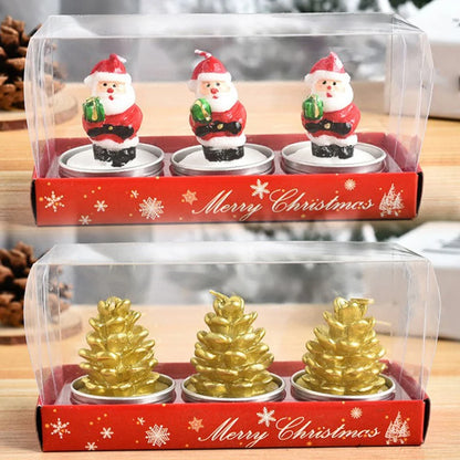 Christmas Candles Set Table Decorations With Santa Claus Snowman Xmas Tree And Pine Cones For Party 1