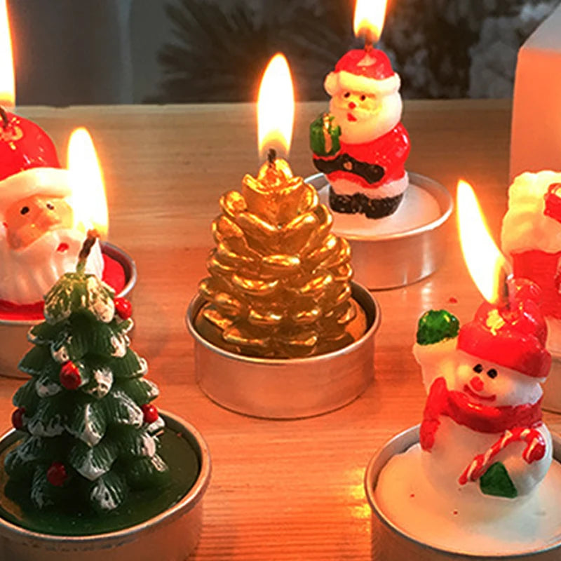 Christmas Candles Set Table Decorations With Santa Claus Snowman Xmas Tree And Pine Cones For Party 4