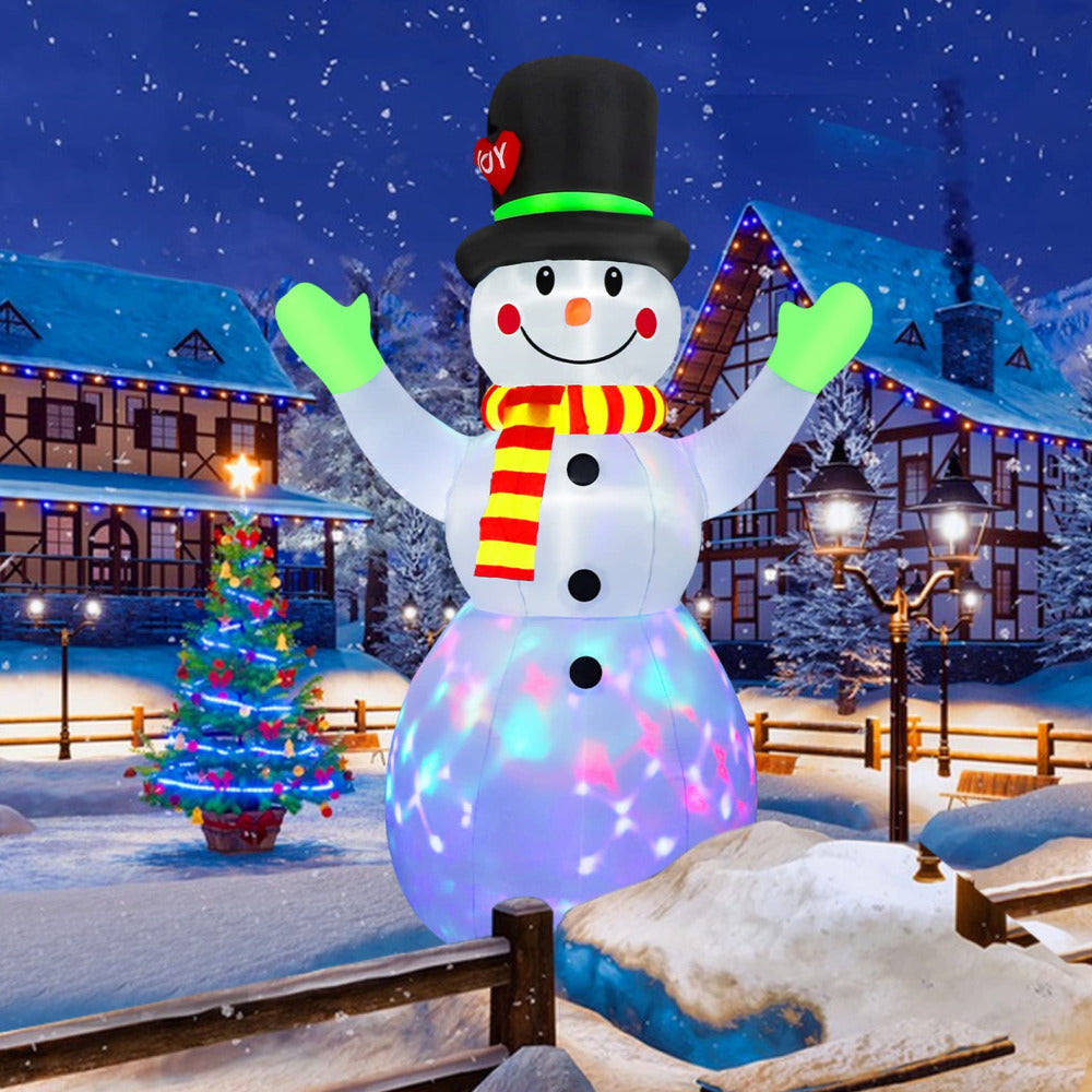 Inflatable Christmas Snowman Model Rotating LED Light Green Gloves Holiday Decor Toys And Household