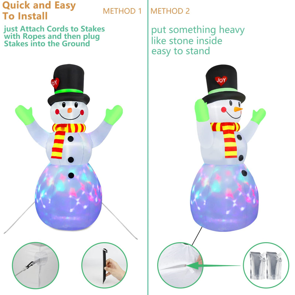 Inflatable Christmas Snowman Model Rotating LED Light Green Gloves Holiday Decor Toys And Household