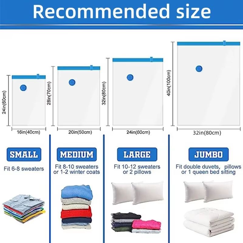 8PCS Vacuum Storage Bags With Pump For Clothes  Large Compression Bags For Travel  Home Storage 2