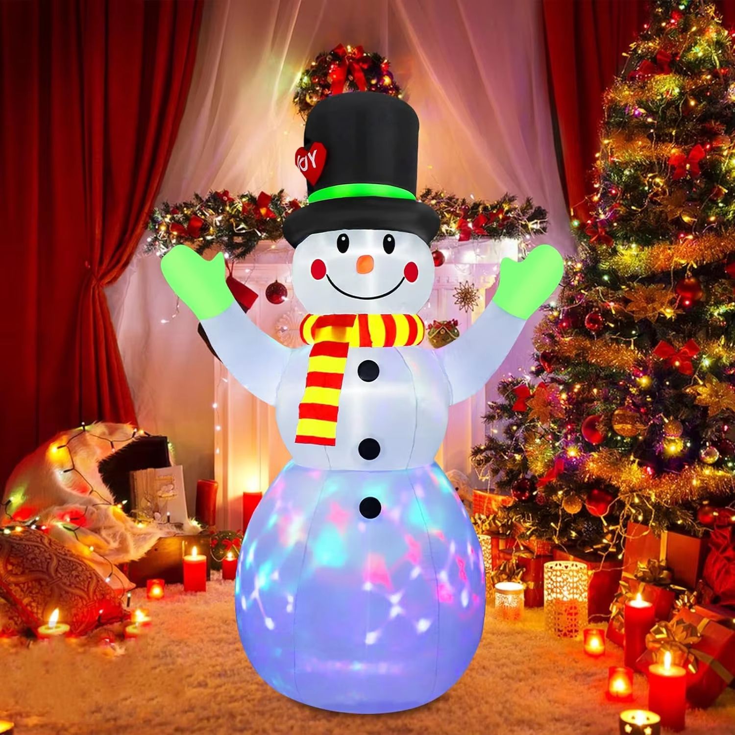 Inflatable Christmas Snowman Model Rotating LED Light Green Gloves Holiday Decor Toys And Household 1