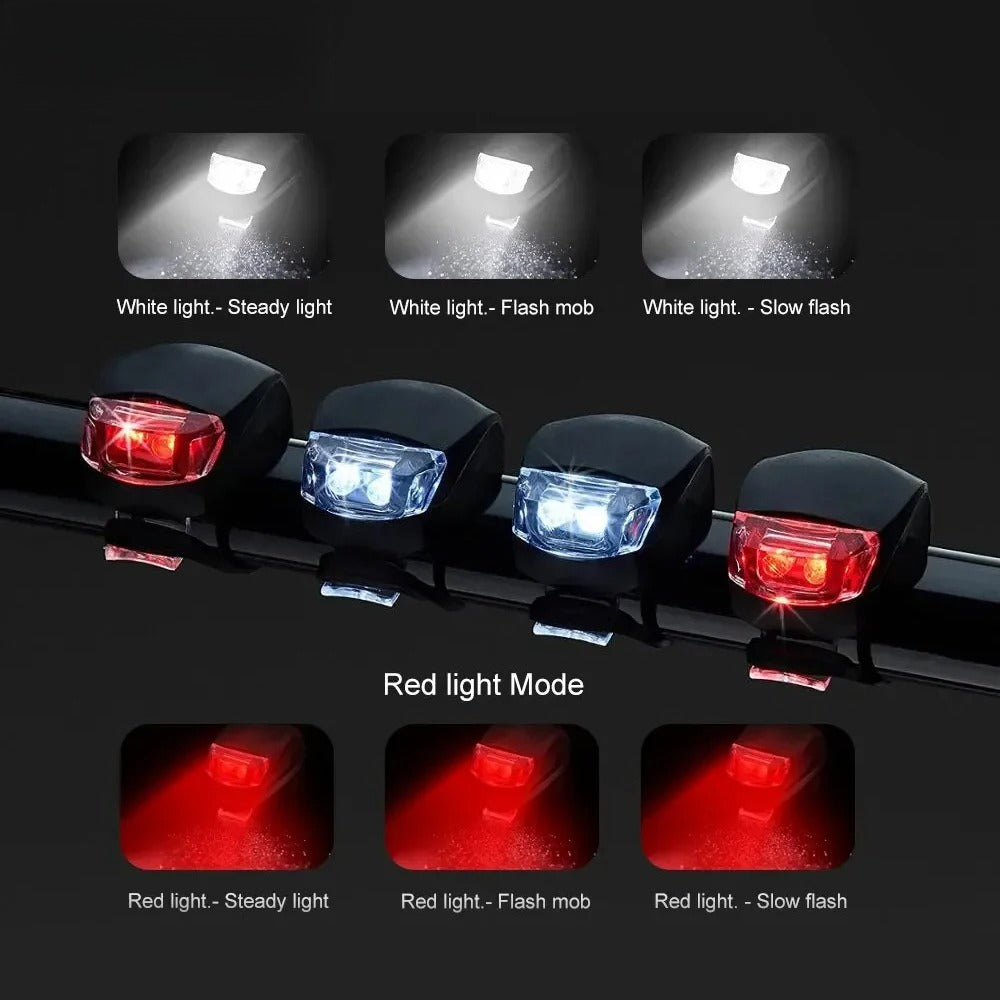 Silicone Bike Light Set, Front and Rear Waterproof Lights, Battery Bicycle Warning Accessories
