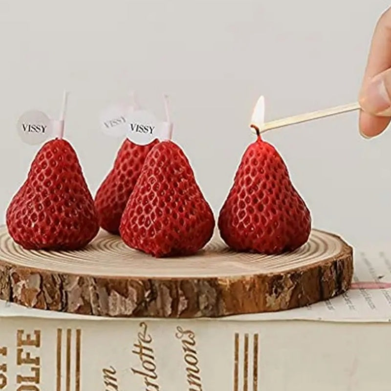 Handmade Strawberry Scented Candle, Fruit Aroma Soy Wax, Valentine's Day Decoration and Birthday Gifts