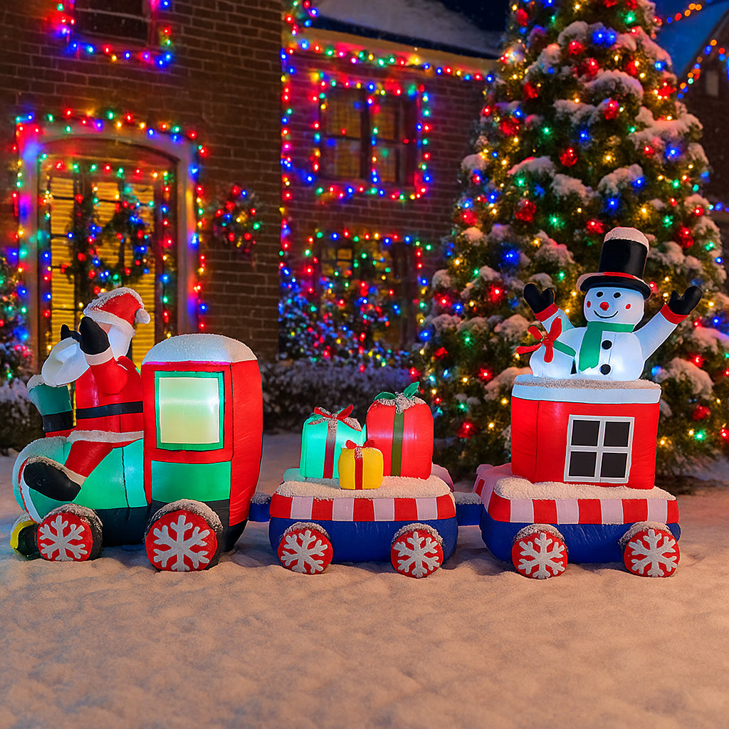Inflatable Santa Claus Train Toys Christmas Outdoor Party Decorations Home Yard LED Lighted Ornamen 2