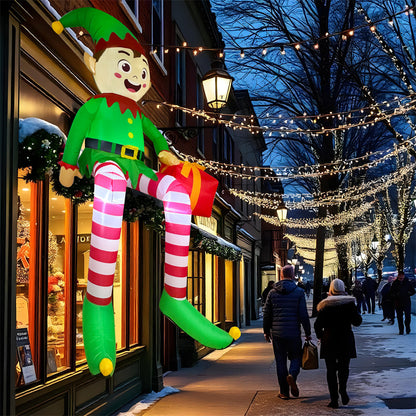 Christmas Inflatable Sitting Elf Builtin LED Outdoor Beam Roof Tree Party Yard Decoration 3
