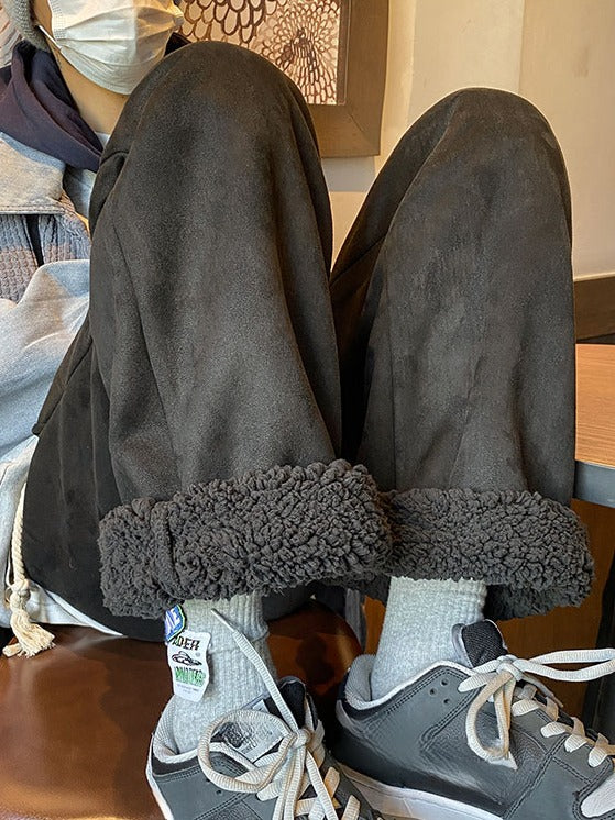Winter Fashion, Womens Thickened Trousers, Straight Leg Pants, Casual Wide Leg Style, Autumn Winter