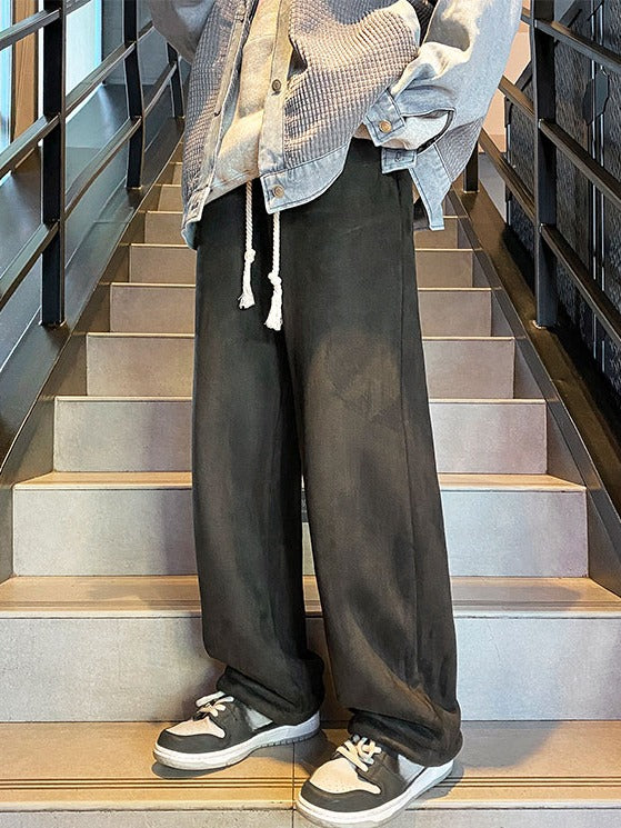 Winter Fashion, Womens Thickened Trousers, Straight Leg Pants, Casual Wide Leg Style, Autumn Winter