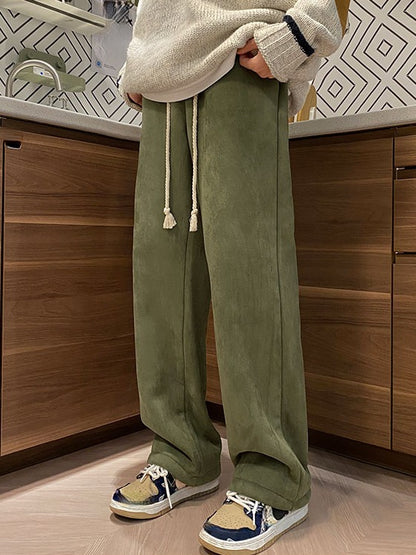 Winter Fashion, Womens Thickened Trousers, Straight Leg Pants, Casual Wide Leg Style, Autumn Winter