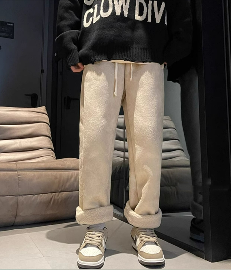 Winter Fashion, Womens Thickened Trousers, Straight Leg Pants, Casual Wide Leg Style, Autumn Winter