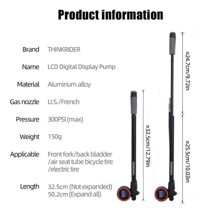High Pressure Bicycle Pump Portable Air Pump With Digital Gauge Rear Suspension Shock For Mountain  5