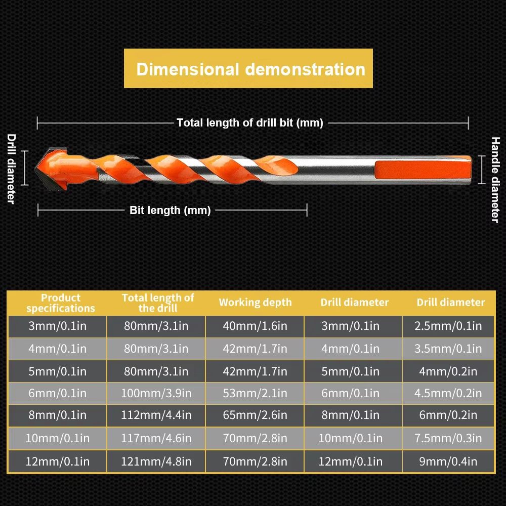 312mm Multifunctional Triangle Diamond Drill Bit Set  Precision Drilling For Ceramic Tile Concrete  3