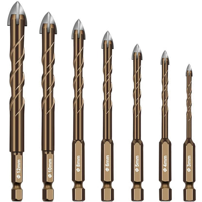Cross Hexagon Tile & Glass Drill Bit – Multi-Surface Triangle Alloy Core for Wood, Metal, Ceramic, Plastic & Concrete (3
