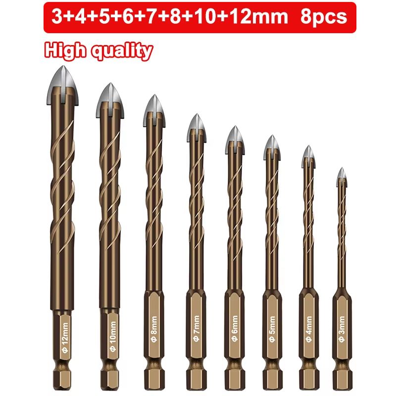 Cross Hexagon Tile  Glass Drill Bit  MultiSurface Triangle Alloy Core For Wood Metal Ceramic Plasti 8