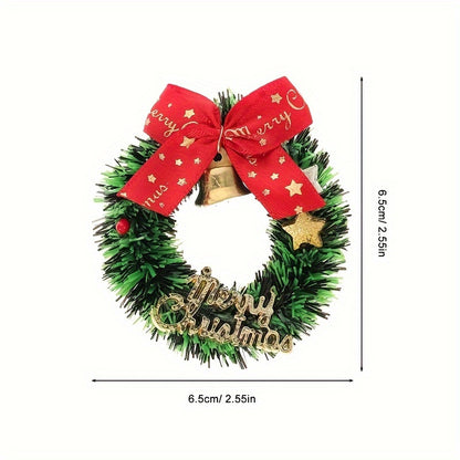 Mini Christmas Wreaths Pack, Artificial Plastic Tree Ornaments, Festive Red Bows and Golden Bells Decorations