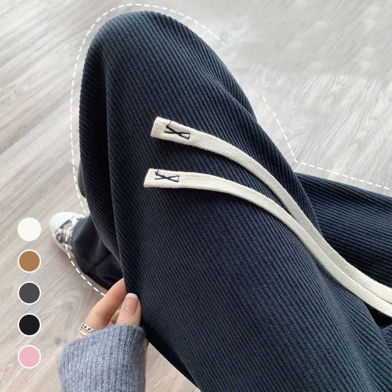 Winter Women Fleece Pants, Wide Leg Trousers, Thicken Warm Elastic Waist, Casual Loose Long Bottoms