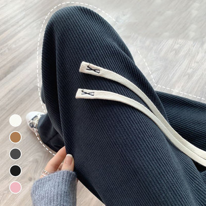 Winter Women Fleece Pants, Wide Leg Trousers, Thicken Warm Elastic Waist, Casual Loose Long Bottoms