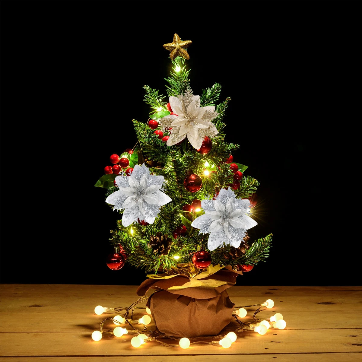 Artificial Flower Ornaments Merry Glitter Pink Christmas Flowers Tree Christmas Decoration For Home 3