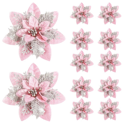 Artificial Flower Ornaments Merry Glitter Pink Christmas Flowers Tree Christmas Decoration For Home 6