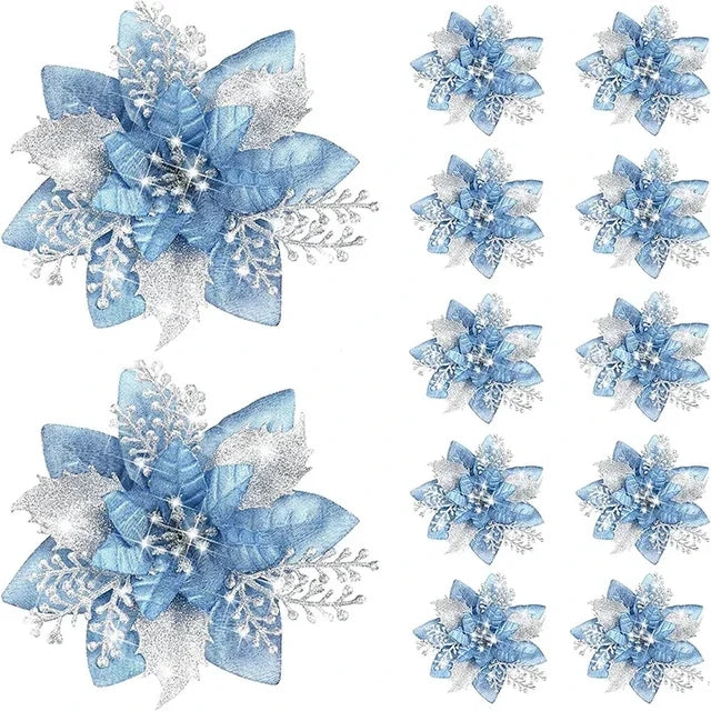 Artificial Flower Ornaments Merry Glitter Pink Christmas Flowers Tree Christmas Decoration For Home 7