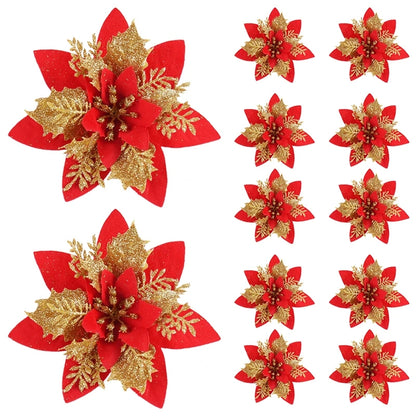 Artificial Flower Ornaments Merry Glitter Pink Christmas Flowers Tree Christmas Decoration For Home 9