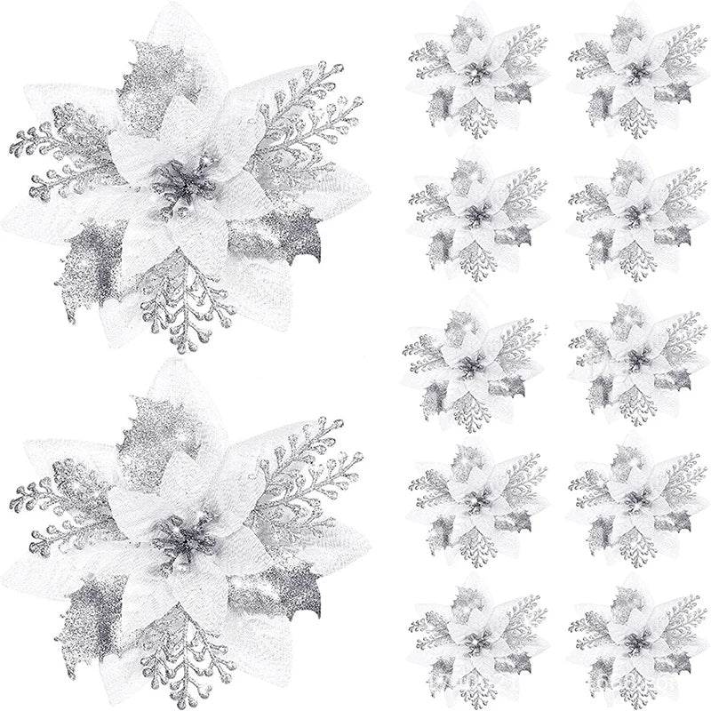 Artificial Flower Ornaments Merry Glitter Pink Christmas Flowers Tree Christmas Decoration For Home 10