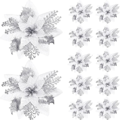 Artificial Flower Ornaments Merry Glitter Pink Christmas Flowers Tree Christmas Decoration For Home 10