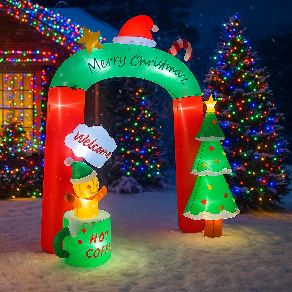 Christmas Inflatable Hot Coffee Mug Bear LED Archway Decoration Outdoor Yard Ornament Holiday Home  2