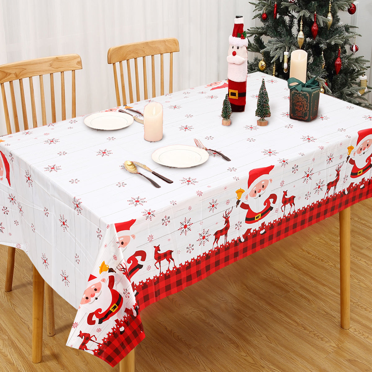 Merry Christmas Decors For Home Santa Claus Elk Deer Tablecloth Navidad Natal Table Cover New Year  2