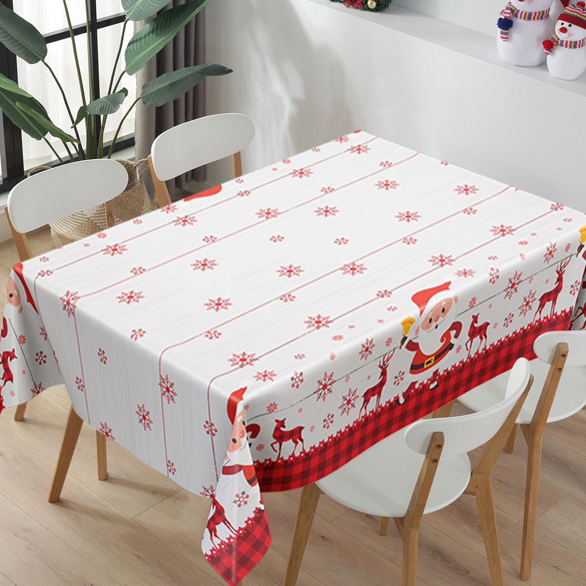 Merry Christmas Decors For Home Santa Claus Elk Deer Tablecloth Navidad Natal Table Cover New Year  5