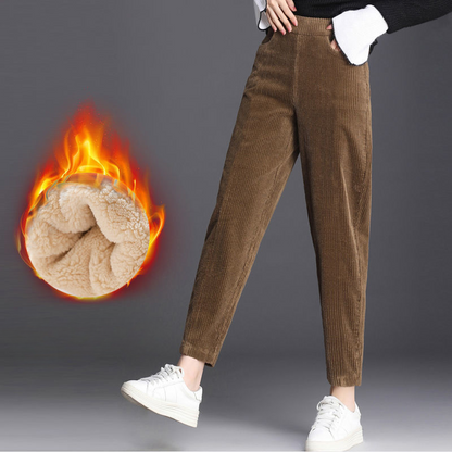 Women's High Waist Corduroy Pants, Thick Plush Warm Leggings, Casual Harem Trousers for Autumn Winter