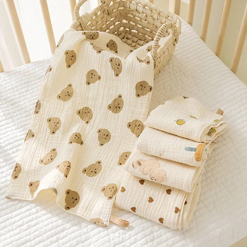 Soft Muslin Cotton Burp Cloths, Newborn Baby Face Towel, Drooling Bib, and Washcloth Set