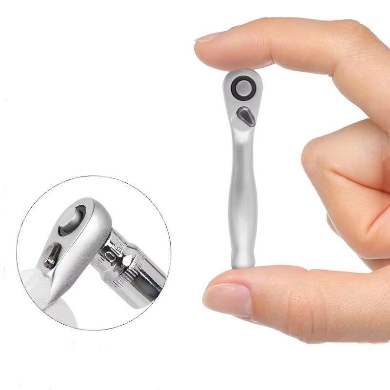 Mini Double-Headed Ratchet Wrench – 1/4" Drive Socket & Bit Driver with Quick Release