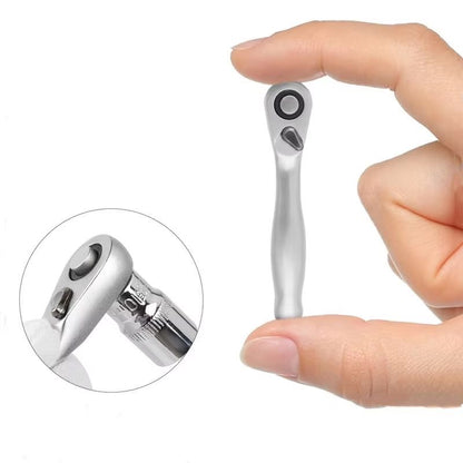 Mini Double-Headed Ratchet Wrench – 1/4" Drive Socket & Bit Driver with Quick Release