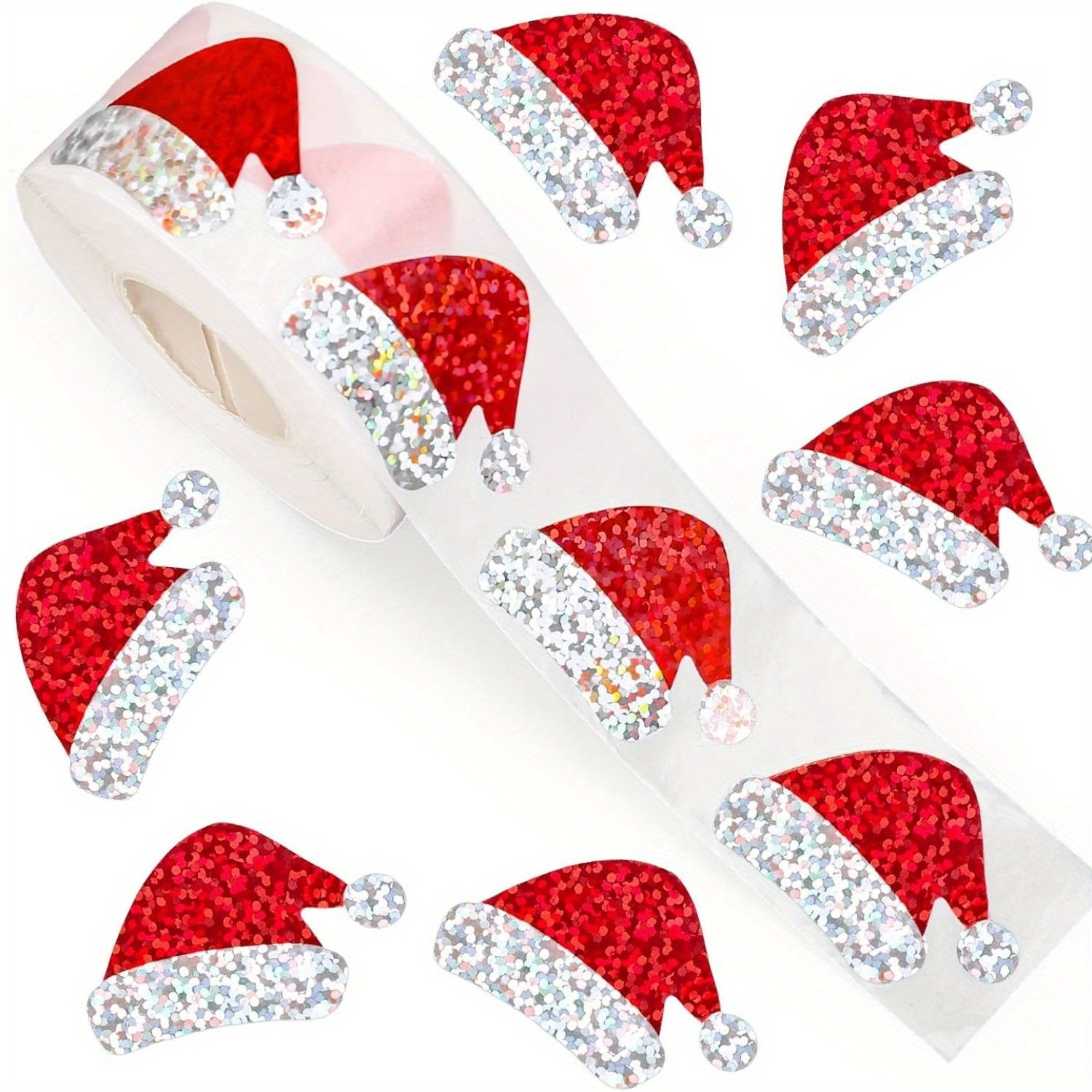 Flashing Christmas Hat Sticker, Laser Santa Claus Hat Waterproof Sticker, Red Christmas Envelope and Journal Decor