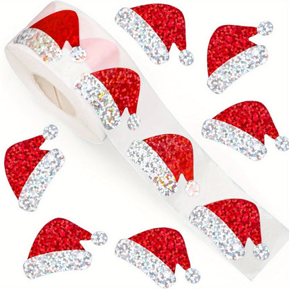 Flashing Christmas Hat Sticker, Laser Santa Claus Hat Waterproof Sticker, Red Christmas Envelope and Journal Decor