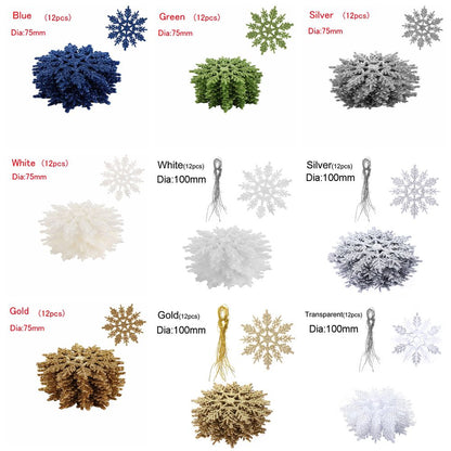 Glitter Snowflake Pendant Party Ornaments, Vivid Bauble DIY Craft Hanging, Christmas Tree Decor