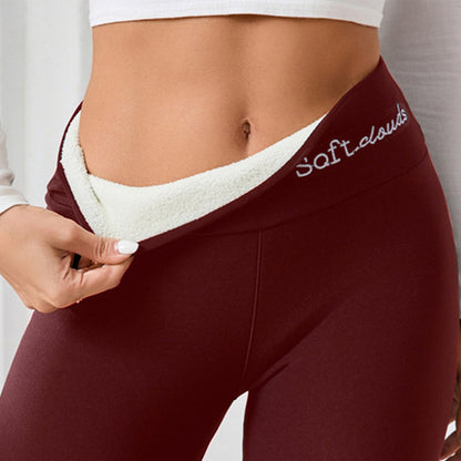 Winter Warm Pants for Women, Embroidered Fleece Leggings, High Waist Thickened Tights, Casual Elastic Thermal Legging