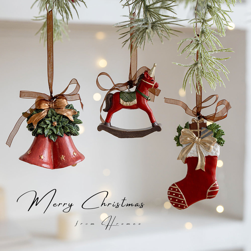 Three-dimensional Christmas Tree Pendant, Retro Bell Resin Pendant, New Christmas Decoration, Holiday Decorative Gift
