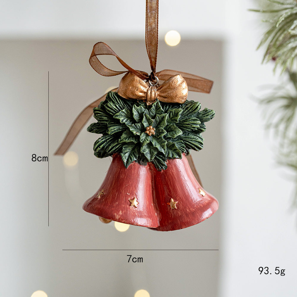 Three-dimensional Christmas Tree Pendant, Retro Bell Resin Pendant, New Christmas Decoration, Holiday Decorative Gift