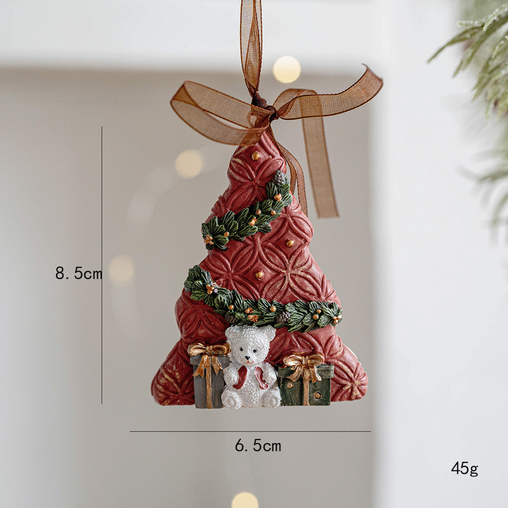 Three-dimensional Christmas Tree Pendant, Retro Bell Resin Pendant, New Christmas Decoration, Holiday Decorative Gift