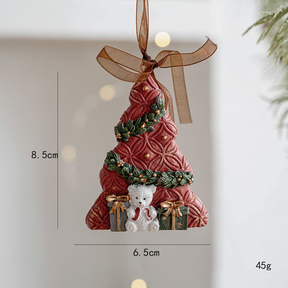 Three-dimensional Christmas Tree Pendant, Retro Bell Resin Pendant, New Christmas Decoration, Holiday Decorative Gift