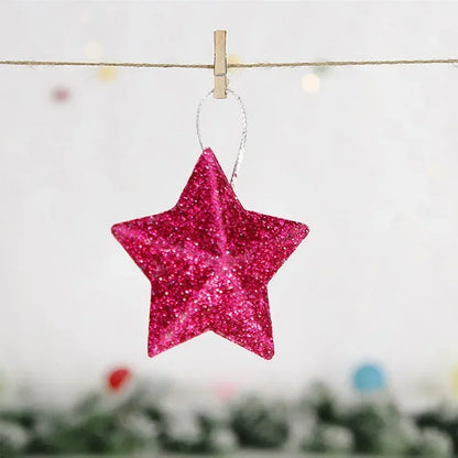 Gold Glitter Star Decorations, Plastic Christmas Ornaments, Christmas Tree Hanging Decorations, Holiday Home Decor