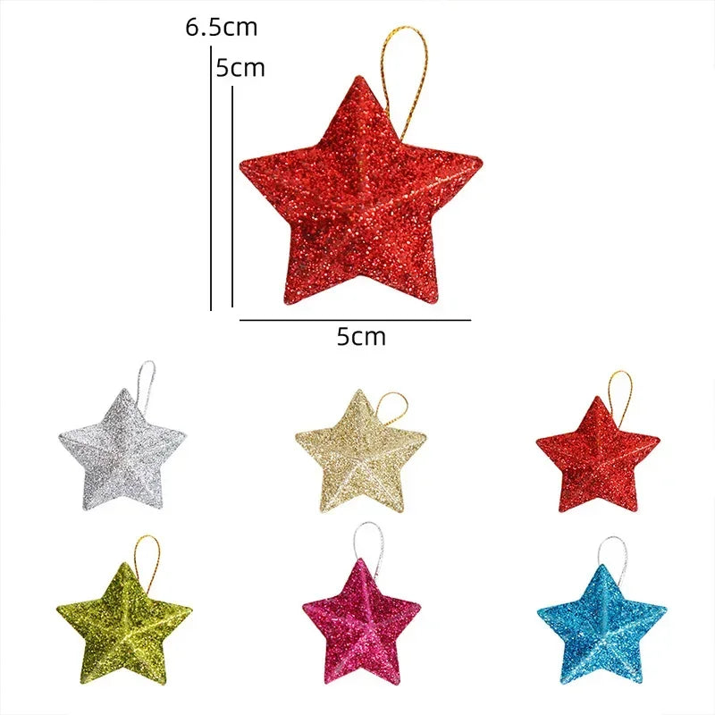 Gold Glitter Star Decorations, Plastic Christmas Ornaments, Christmas Tree Hanging Decorations, Holiday Home Decor