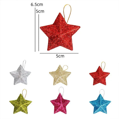 Gold Glitter Star Decorations, Plastic Christmas Ornaments, Christmas Tree Hanging Decorations, Holiday Home Decor