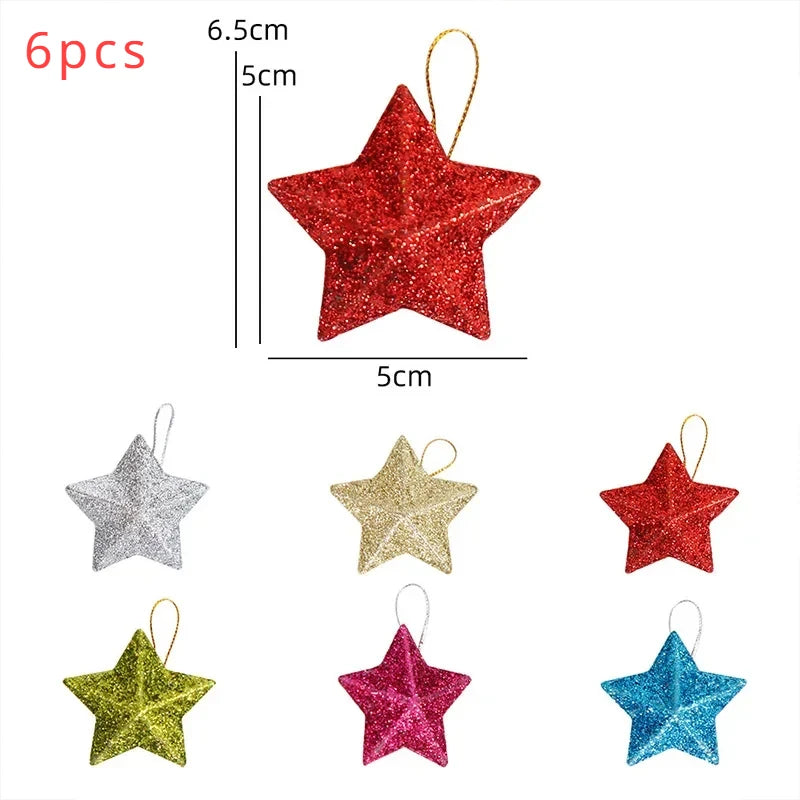 Gold Glitter Star Decorations, Plastic Christmas Ornaments, Christmas Tree Hanging Decorations, Holiday Home Decor