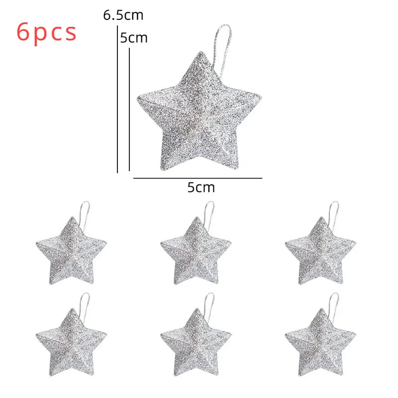 Gold Glitter Star Decorations, Plastic Christmas Ornaments, Christmas Tree Hanging Decorations, Holiday Home Decor